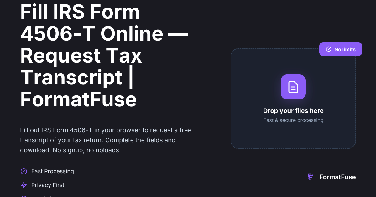 Fill IRS Form 4506-T Online — Request Tax Transcript | FormatFuse