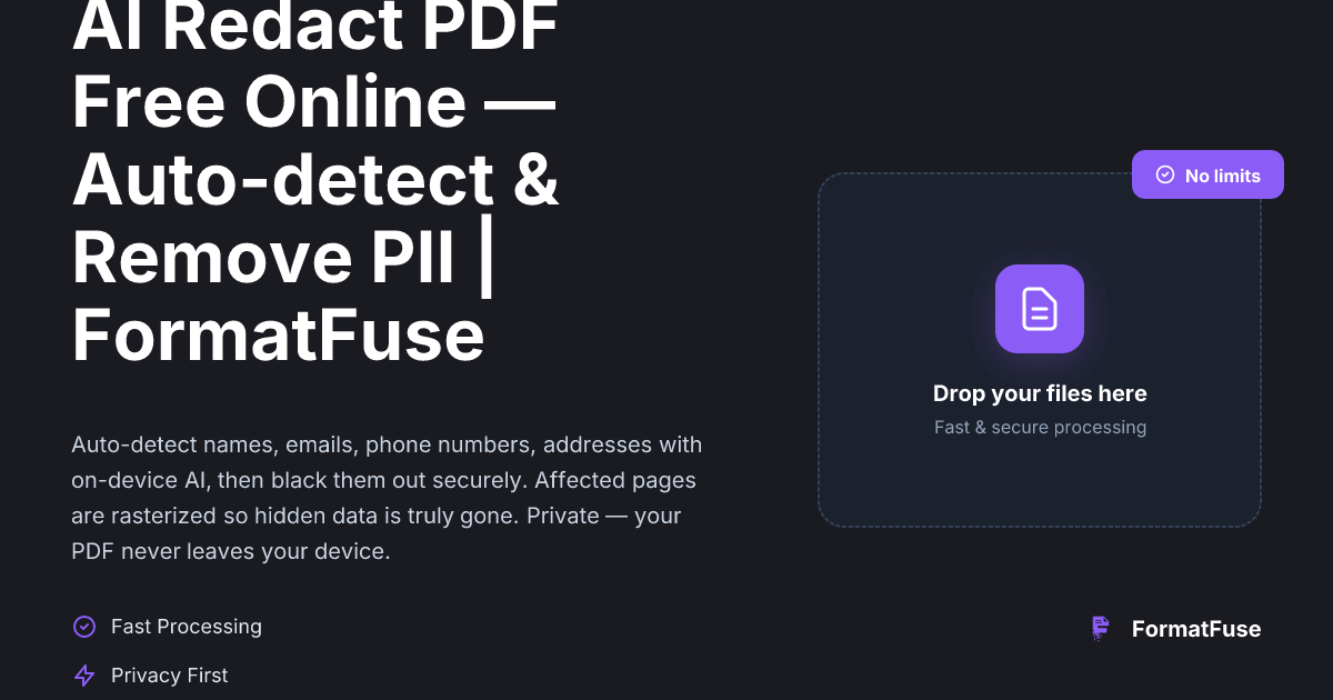 Redacted Ios AI Redact PDF Free Online — Auto-detect & Remove PII | FormatFuse